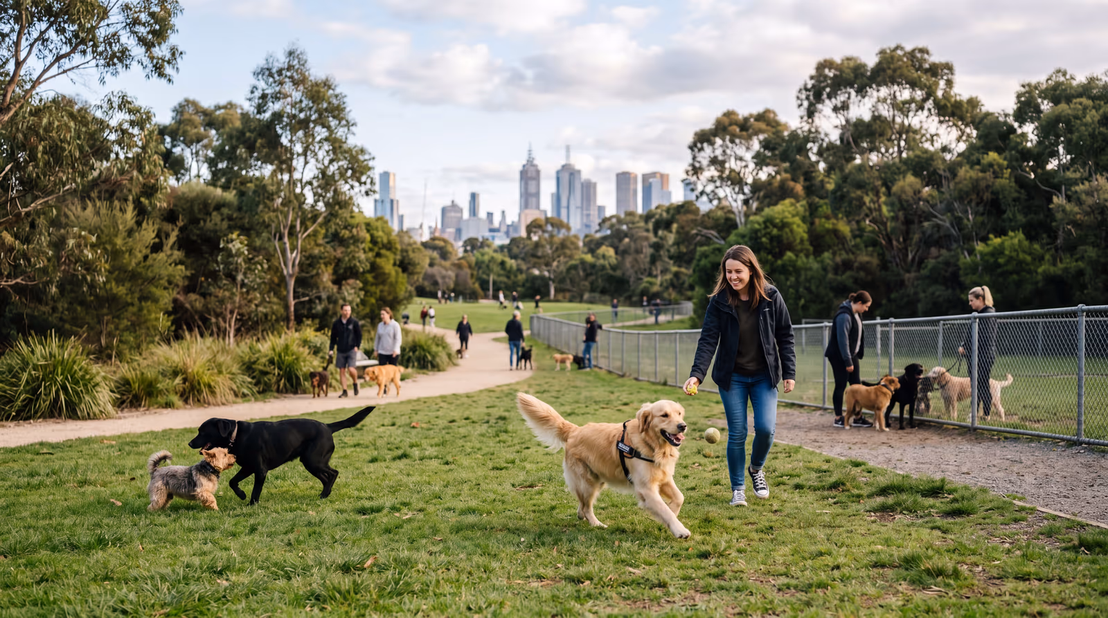 Map-style view of dogs at neighborhood parks across Los Angeles